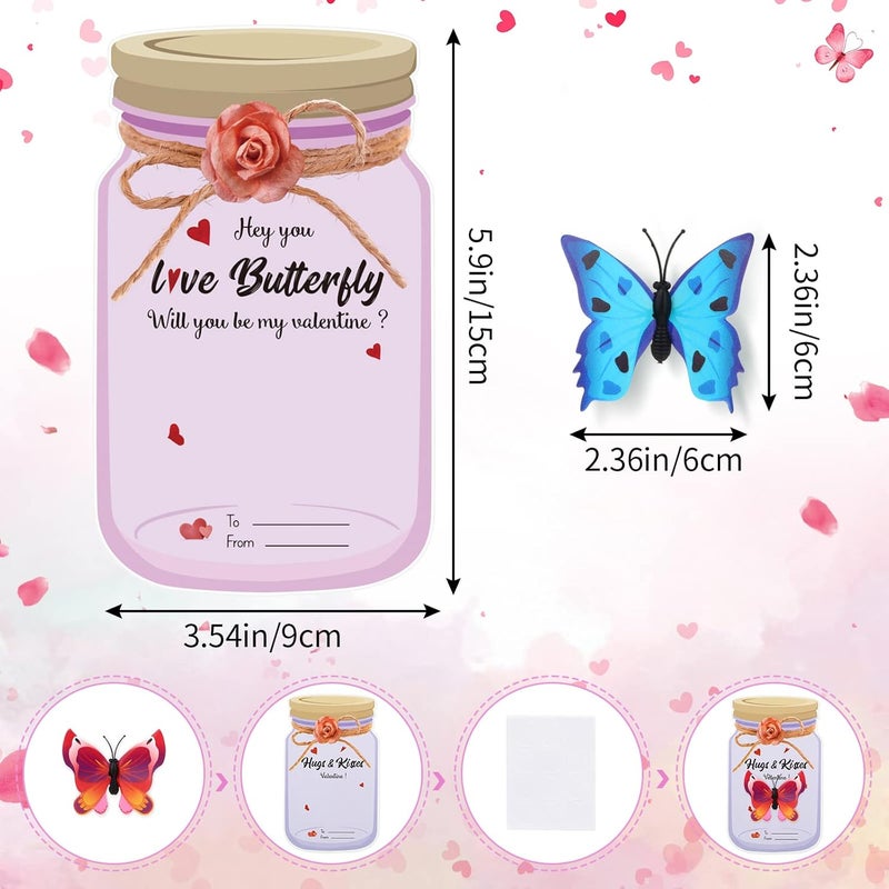 klarako 36 Pieces Valentines Day Cards Kids Jars Butterfly Valentines Exchange Cards Funny Valentine's Greeting Cards with Insect Bugs Figures Toys for Boys Girls School Classroom Prize Party Favors - Image 3