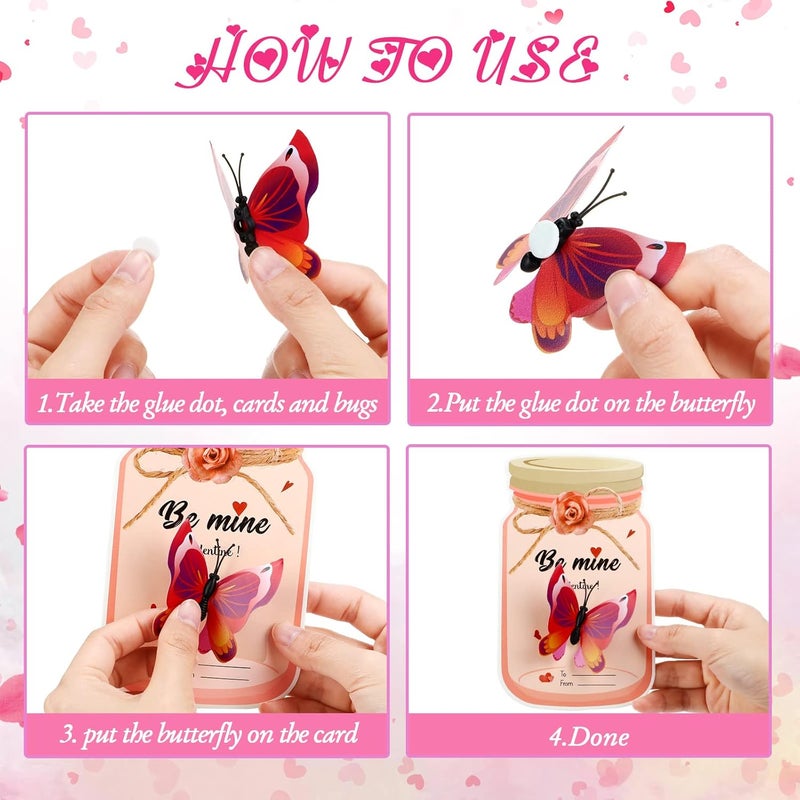 klarako 36 Pieces Valentines Day Cards Kids Jars Butterfly Valentines Exchange Cards Funny Valentine's Greeting Cards with Insect Bugs Figures Toys for Boys Girls School Classroom Prize Party Favors - Image 4