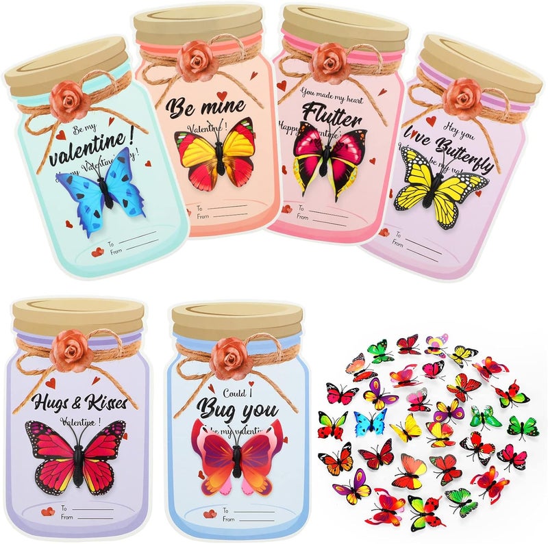 klarako 36 Pieces Valentines Day Cards Kids Jars Butterfly Valentines Exchange Cards Funny Valentine's Greeting Cards with Insect Bugs Figures Toys for Boys Girls School Classroom Prize Party Favors - Image 1