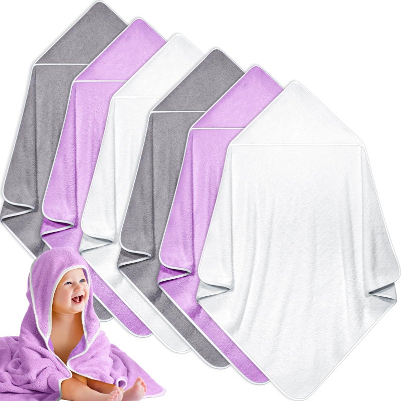 Chumia 6 Pack Baby Bath Towel Coral Fleece Soft Absorbent Newborn Hooded Towel for Kid 30 x 30 Inch Toddler Bath Blanket for Babies Infant Shower GiftGreyBeigePurple