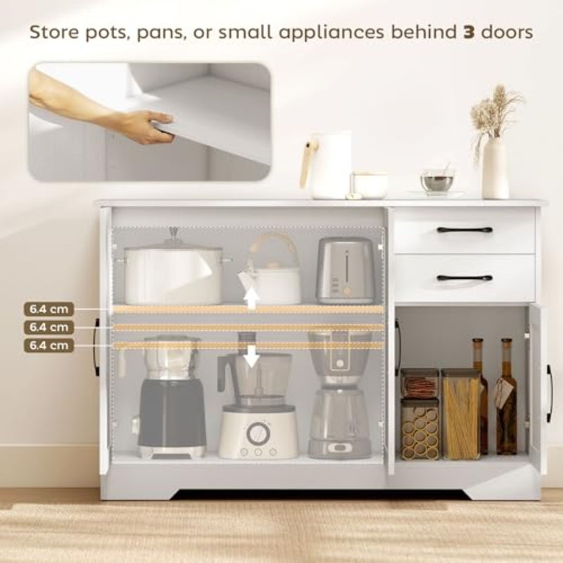 Sideboard with Soft-Close Doors, Modern Storage Cabinet, Kitchen Cupboard with 2 Drawers, Adjustable Shelf and 3 Doors for Dining Room, Living Room - Image 4