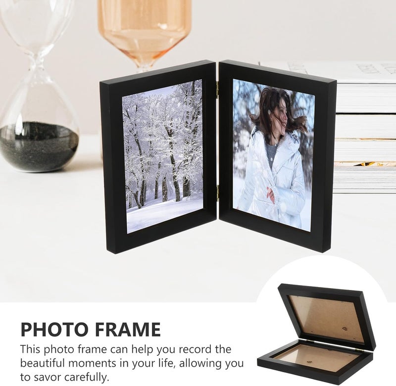 GALPADA Wooden Folding Photo Frame 8 Inch Vertical Hinged Solid Wood Picture Holder Black Desktop Wedding Display - Image 3