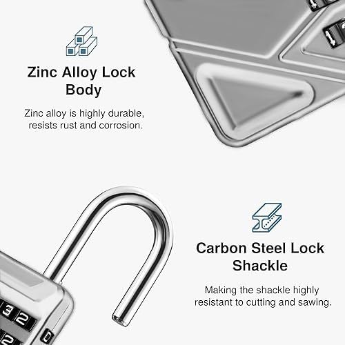 SOLDTRUE 2-in-1 Padlock with Key & 4-Digit Combination | Heavy Duty Metal Security Lock with Resettable Code Wheel | Dual Unlock Lock for Gym Locker, Luggage, Storage & Travel (Silver) - Image 4