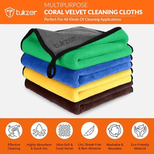 Tukzer Multi-Purpose Coral Velvet Microfiber Cloth - 4 pcs 35X75 cms 500 GSM Cleaning Kit Cloth for Laptop, Monitor, Camera Lens, Binoculars, TV Projector, Electronics (Multi-Color) - Image 2