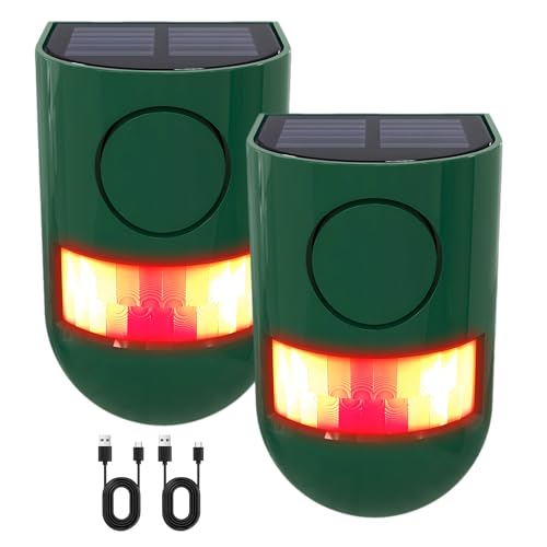 ChunHee Solar Motion Sensor Alarm Outdoor 4 Working Mode Motion Activated Alarm 129dB Loud Sound Noise Maker IP65 Waterproof Motion Detector with Strobe Light for Yard Farm Garden 2PC - Image 1
