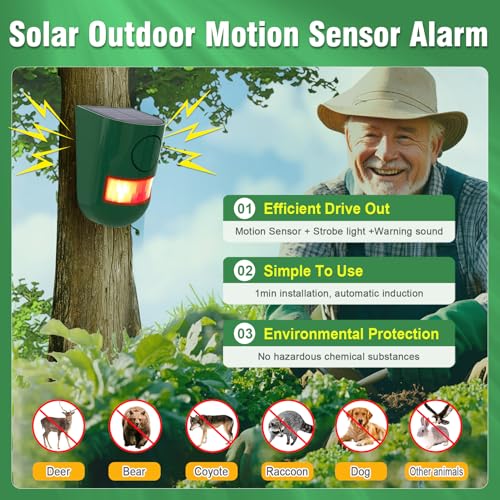 ChunHee Solar Motion Sensor Alarm Outdoor 4 Working Mode Motion Activated Alarm 129dB Loud Sound Noise Maker IP65 Waterproof Motion Detector with Strobe Light for Yard Farm Garden 2PC - Image 2