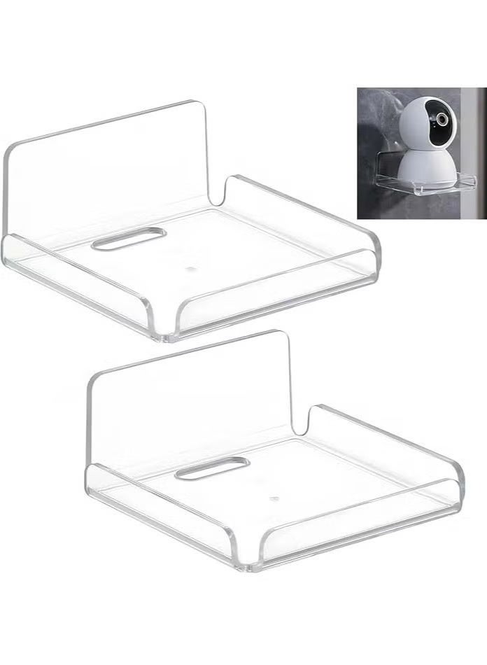 Acrylic Small Wall Shelf Set of 2 for Security Cameras, Speakers, Baby Monitors, Floating Shelves Easy to Install No Drill (Clear) - Image 1