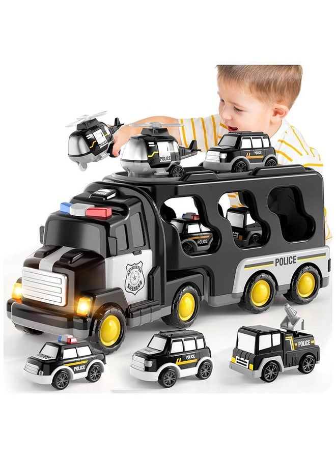 DURKU Police Truck Car Transport Toy Set for 3+ Year Old Boys, Light and Sound Toddler Gift - Image 1