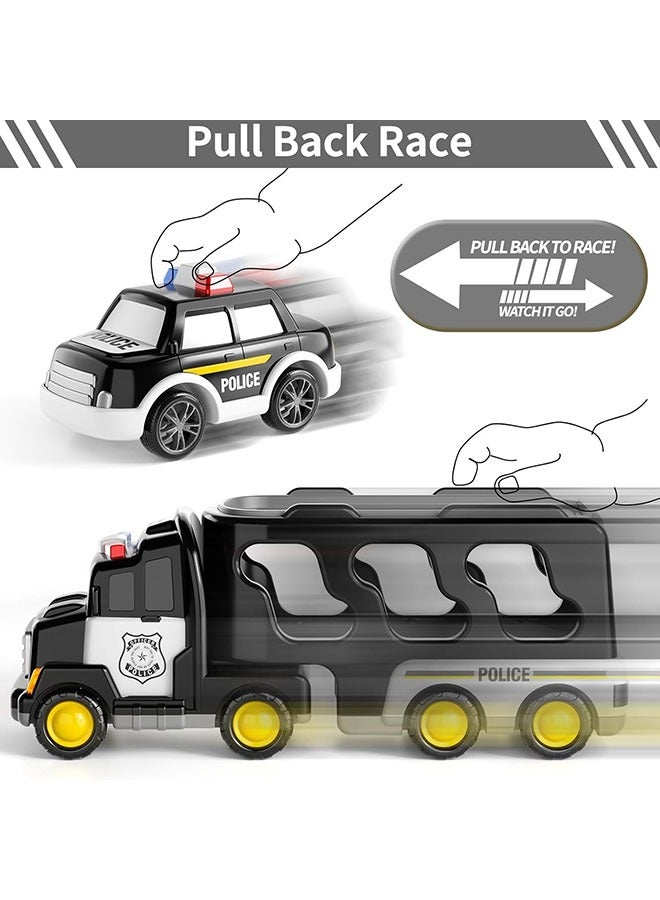 DURKU Police Truck Car Transport Toy Set for 3+ Year Old Boys, Light and Sound Toddler Gift - Image 2
