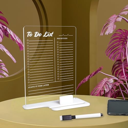 True Flair Trueflair Acrylic Board for Desk (24x16 CM)| Best Planner & Organiser for Enhancing Productivity | White Acrylic Base with Slot for Phone | Including Dry Erase Marker (to Do List, Design 1) - Image 1