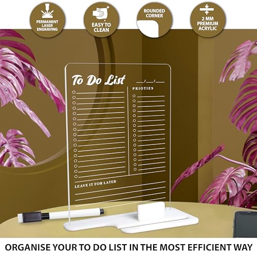 True Flair Trueflair Acrylic Board for Desk (24x16 CM)| Best Planner & Organiser for Enhancing Productivity | White Acrylic Base with Slot for Phone | Including Dry Erase Marker (to Do List, Design 1) - Image 4