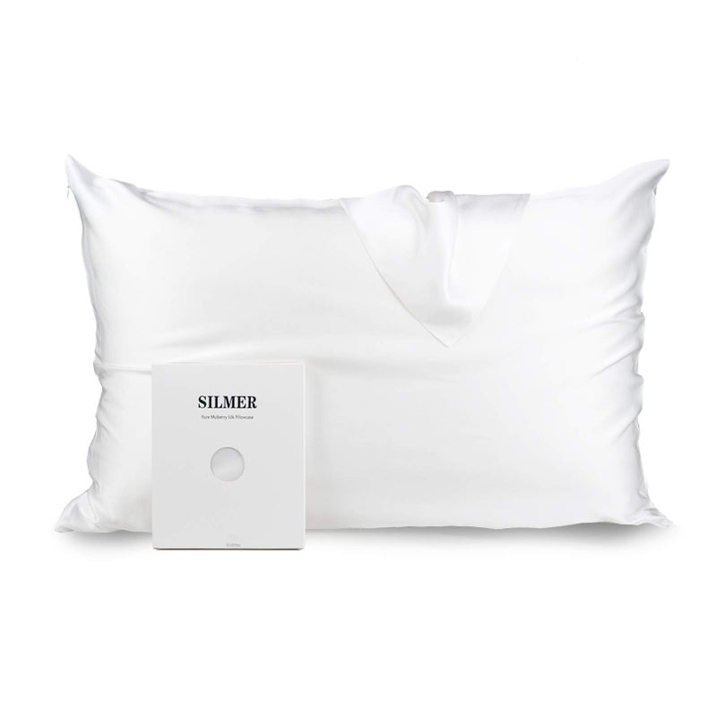 Silmer 100 Mulberry Silk Pillowcase for Hair and Skin Both Sides 22 Momme 800 Thread Count Pillowcase Cover with Hidden Zipper UltraSoft and Breathable 1Pc White King 2036