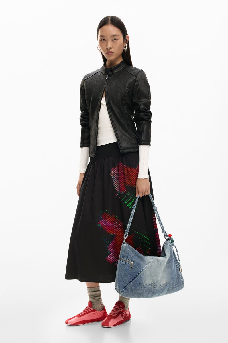 DESIGUAL Large shoulder bag in denim fabric with interchangeable straps - Image 2