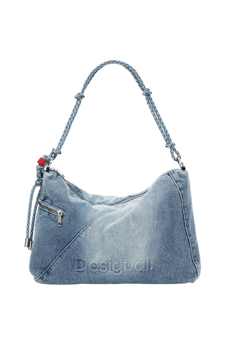 DESIGUAL Large shoulder bag in denim fabric with interchangeable straps - Image 1