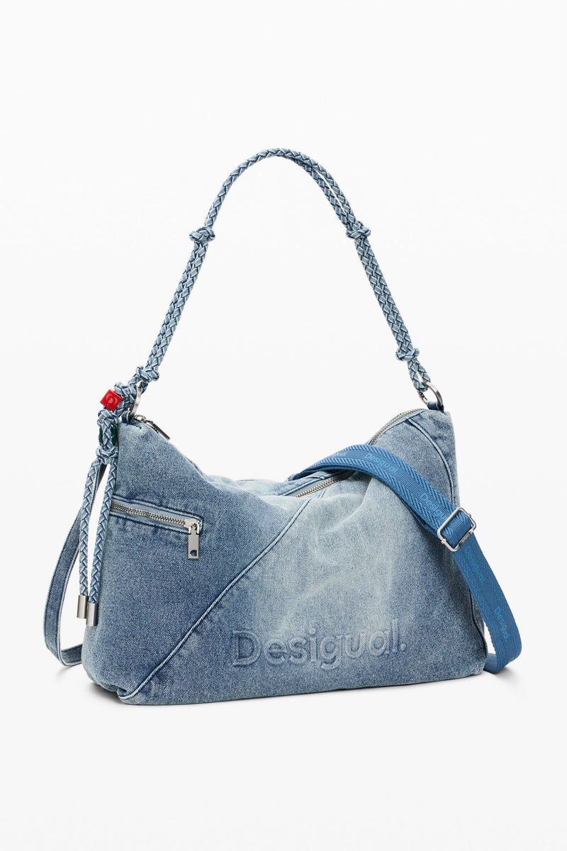 DESIGUAL Large shoulder bag in denim fabric with interchangeable straps - Image 3