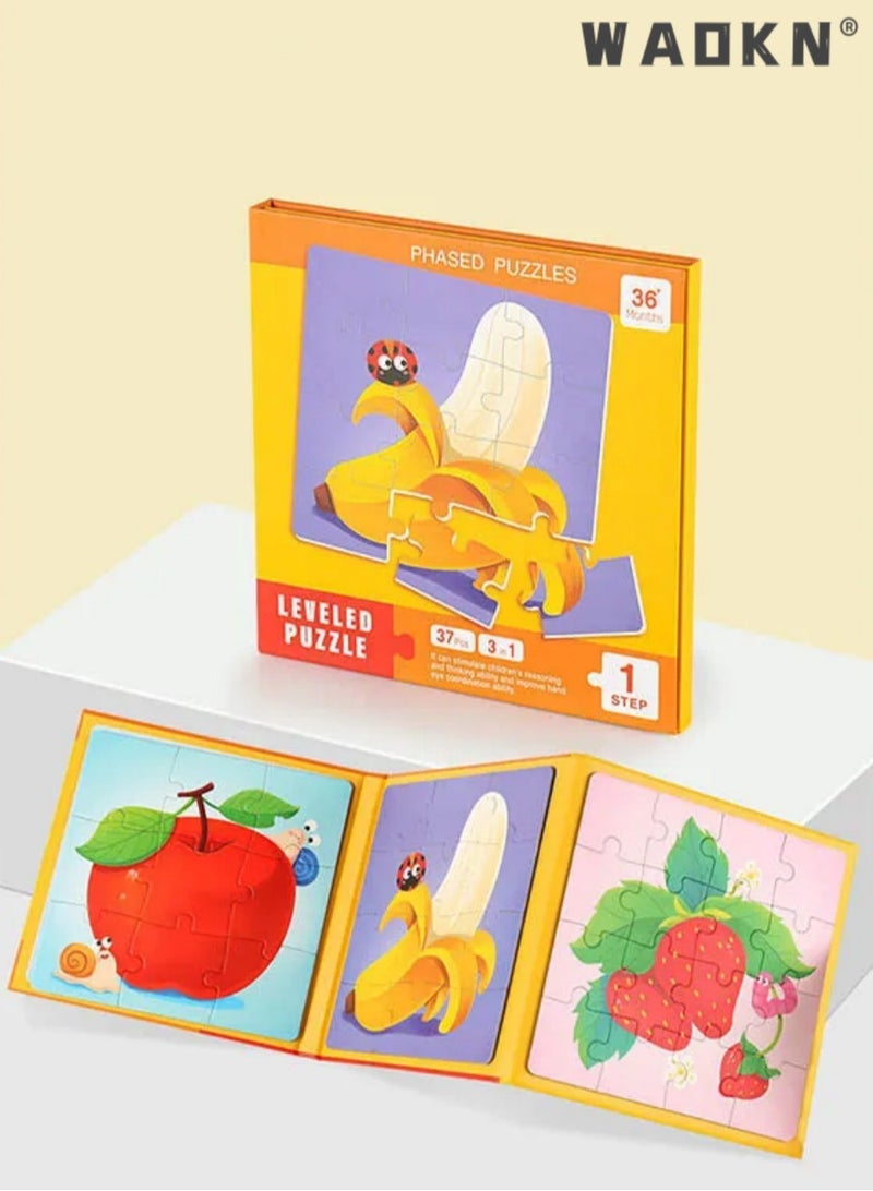 WAOKN Magnetic Puzzle Book Fruit, Magnetic Puzzle for Kids 3-5 Years Old, Premium Version 9-12-16 Piece Fruit Paper Puzzle Book, Suitable for Toddlers, Travel Games, Preschool Educational Learning Toys - Image 2