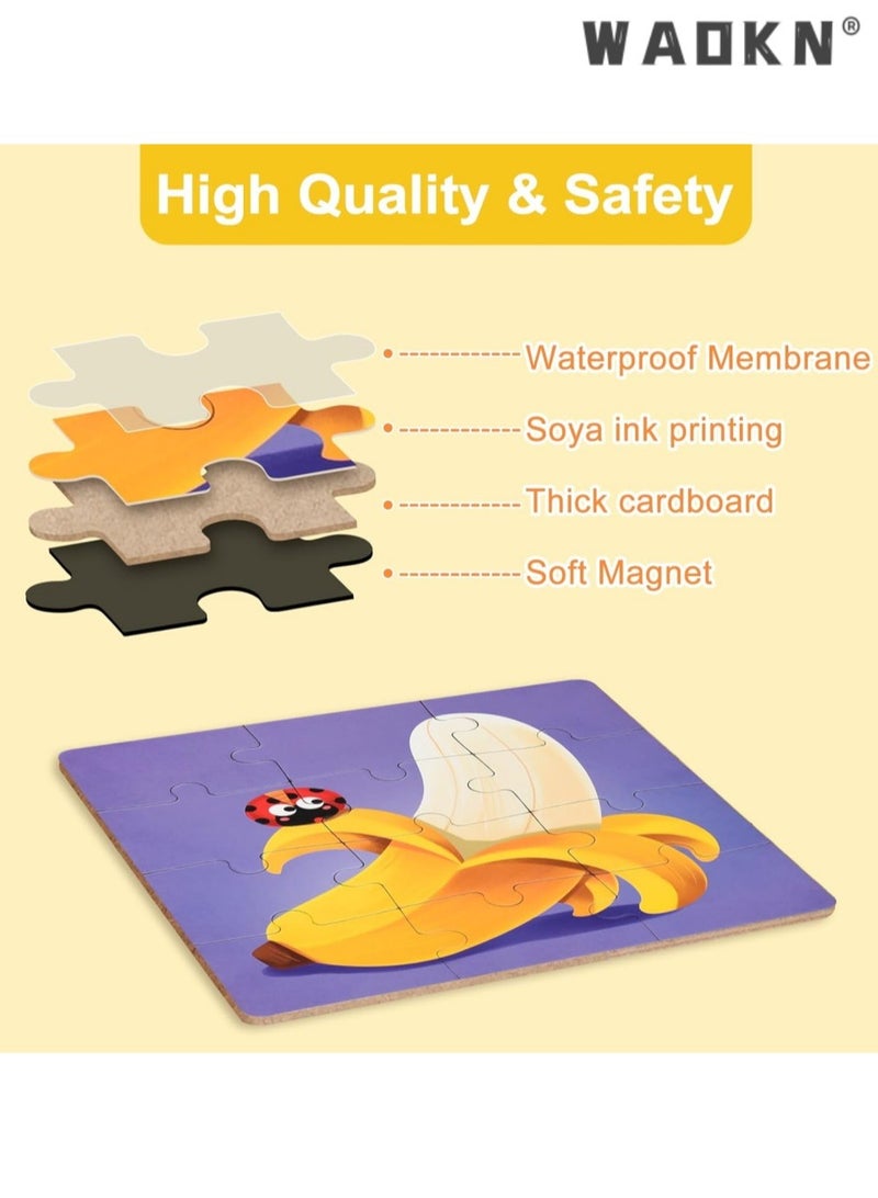WAOKN Magnetic Puzzle Book Fruit, Magnetic Puzzle for Kids 3-5 Years Old, Premium Version 9-12-16 Piece Fruit Paper Puzzle Book, Suitable for Toddlers, Travel Games, Preschool Educational Learning Toys - Image 5