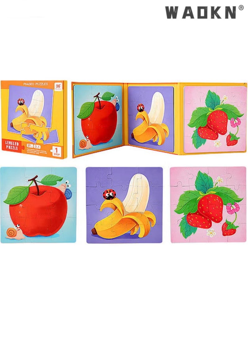 WAOKN Magnetic Puzzle Book Fruit, Magnetic Puzzle for Kids 3-5 Years Old, Premium Version 9-12-16 Piece Fruit Paper Puzzle Book, Suitable for Toddlers, Travel Games, Preschool Educational Learning Toys - Image 3