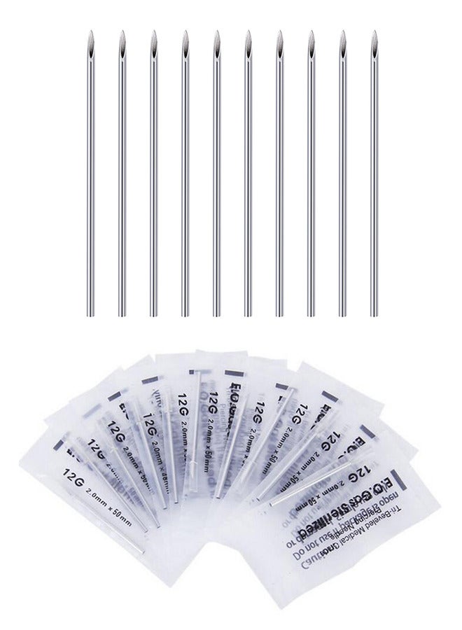 100PCS Body Piercing Needles, 12G Disposable Sterile Stainless Steel Piercing Needles for Ear Nose Navel Belly Nipple Tongue Lip Piercing