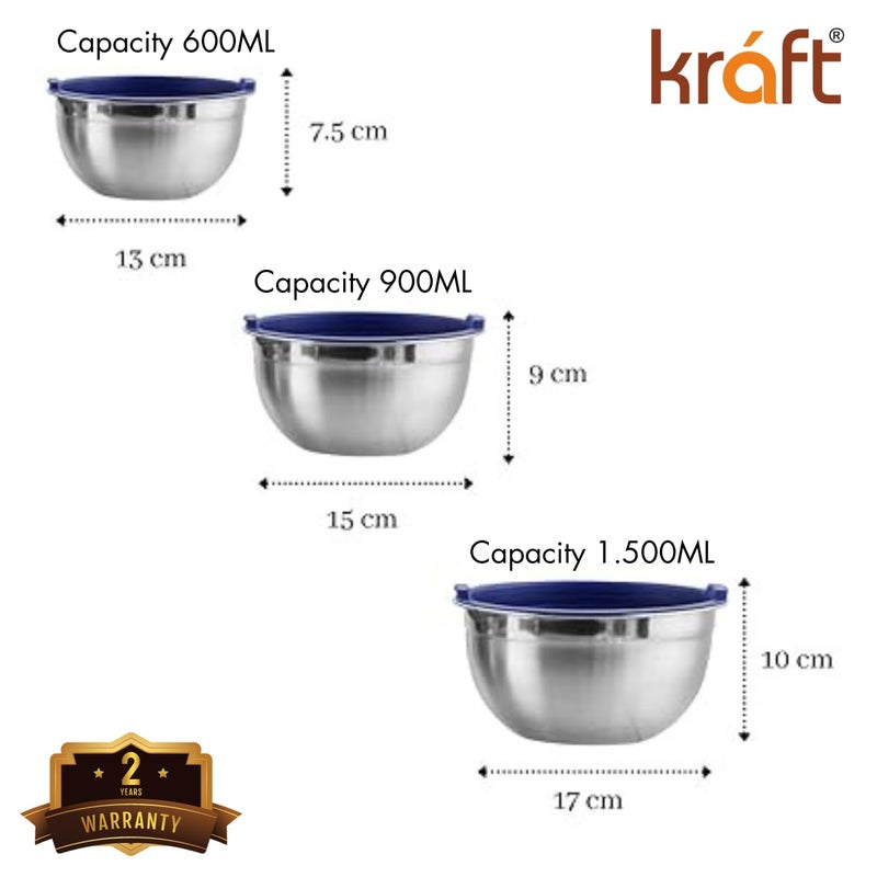 Kraft ​Kraft Stainless Steel Food Storage Containers Set of 3 (14cm, 16cm, 18cm) | Airtight Tiffin/Lunch Box with BPA-Free Lids | Durable Steel Snacks Dabba | 2-Year Warranty – Blue - Image 3