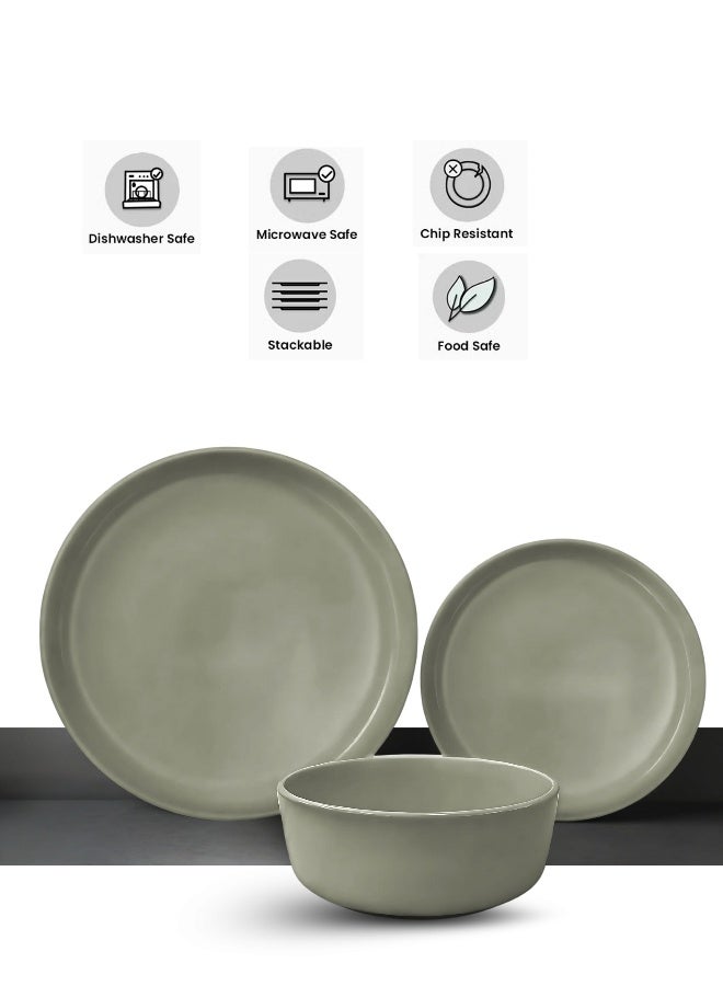 Feelings طقم عشاء من 12 قطعة من الخزف، أطباق، صحون، وعاء يخدم 4 أشخاص باللون الرمادي - Image 4