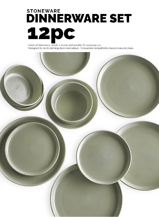 Feelings طقم عشاء من 12 قطعة من الخزف، أطباق، صحون، وعاء يخدم 4 أشخاص باللون الرمادي - Image 3