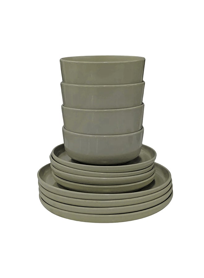 Feelings طقم عشاء من 12 قطعة من الخزف، أطباق، صحون، وعاء يخدم 4 أشخاص باللون الرمادي - Image 5