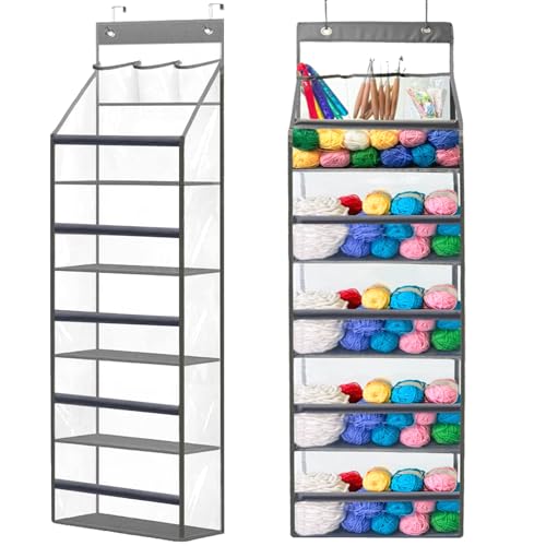 Hobekoee Hanging Yarn Storage Organizer,Large Capacity Yarn Storage Bag with 5 Yarn Balls Storage Pockets & 3 Top Crochet/Knitting Needles Pockets,Transparent Door Hanging Knitting Organizer Storage - Image 1
