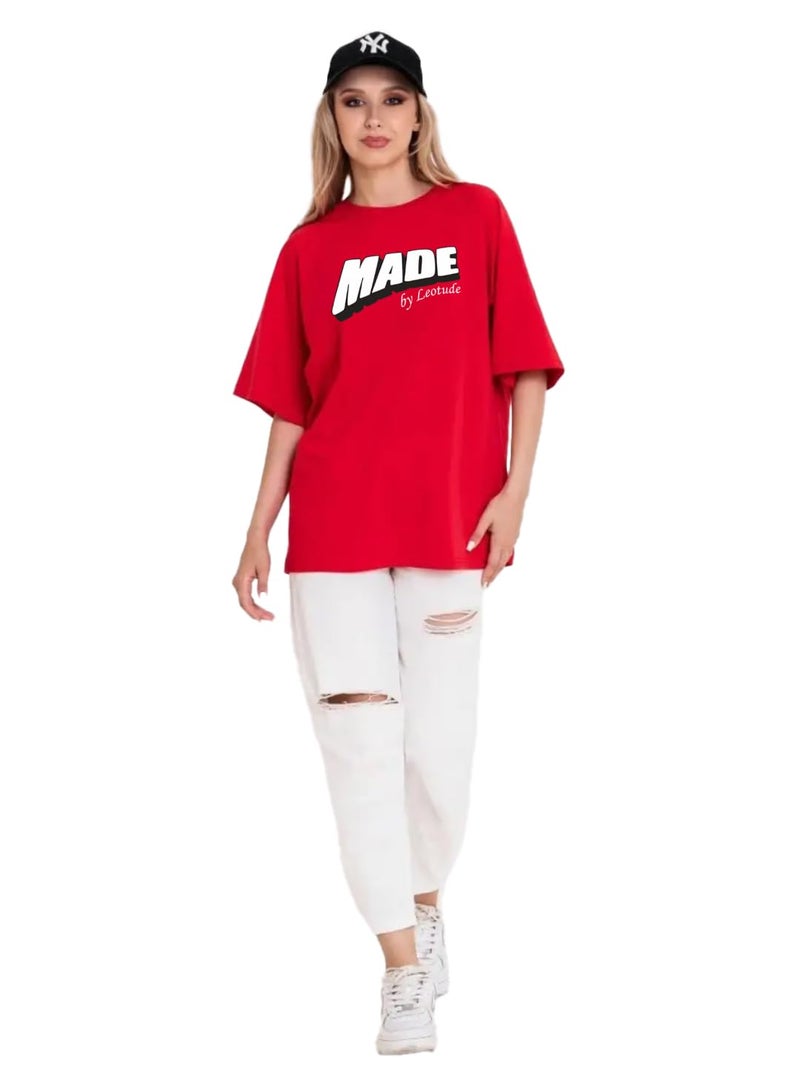 LEOTUDE Womens Oversized Round Neck Half Sleeve T-Shirts (SP-7VRUVTXIYVLK5HCZ_Multicolor8_M) - Image 4