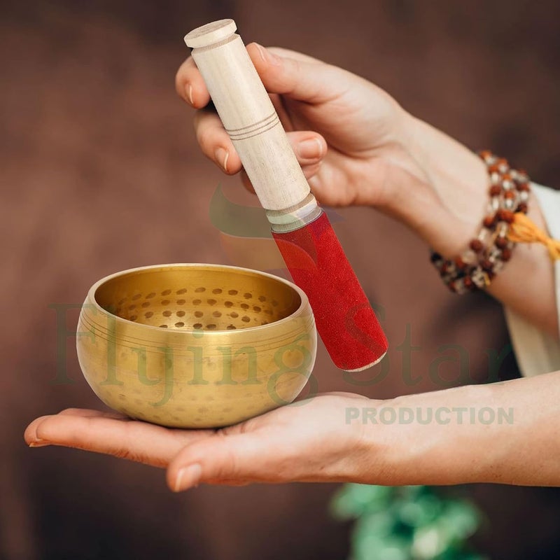 CRAFTHUT Brass Meditation Bowl with Stick and Cushion Tibetan Buddhist Singing-Bowl 4-inch Diameter (Golden) - Image 5