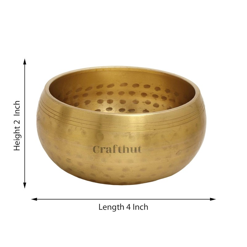 CRAFTHUT Brass Meditation Bowl with Stick and Cushion Tibetan Buddhist Singing-Bowl 4-inch Diameter (Golden) - Image 2