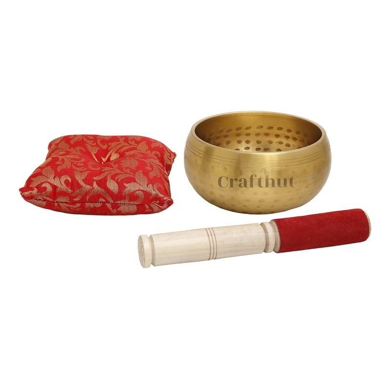 CRAFTHUT Brass Meditation Bowl with Stick and Cushion Tibetan Buddhist Singing-Bowl 4-inch Diameter (Golden) - Image 3
