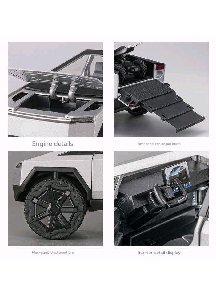 Cyber-truck Diecast Pickup Truck Model, Metal Off-Road Vehicle with Sound and Light, Kids Toy - Image 3