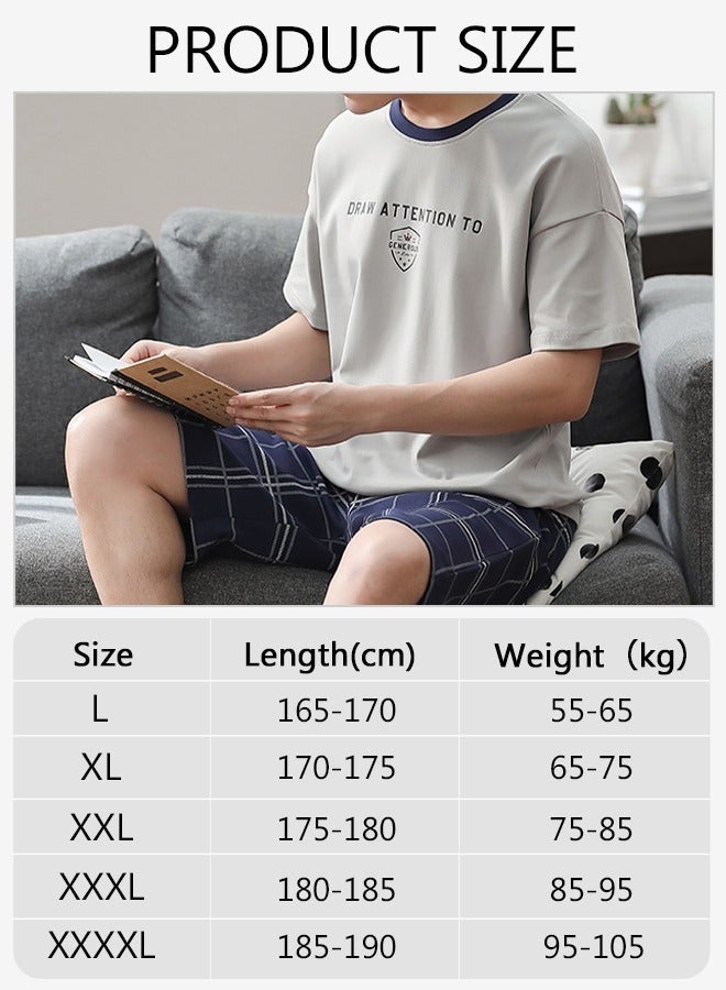 DUNISO Men's Soft Pajamas Set 2 Piece Cotton Sleepwear Short Sleeve  Crewneck Top and Shorts Loungewear Summer Sleepwear Set Home Wear - Image 3