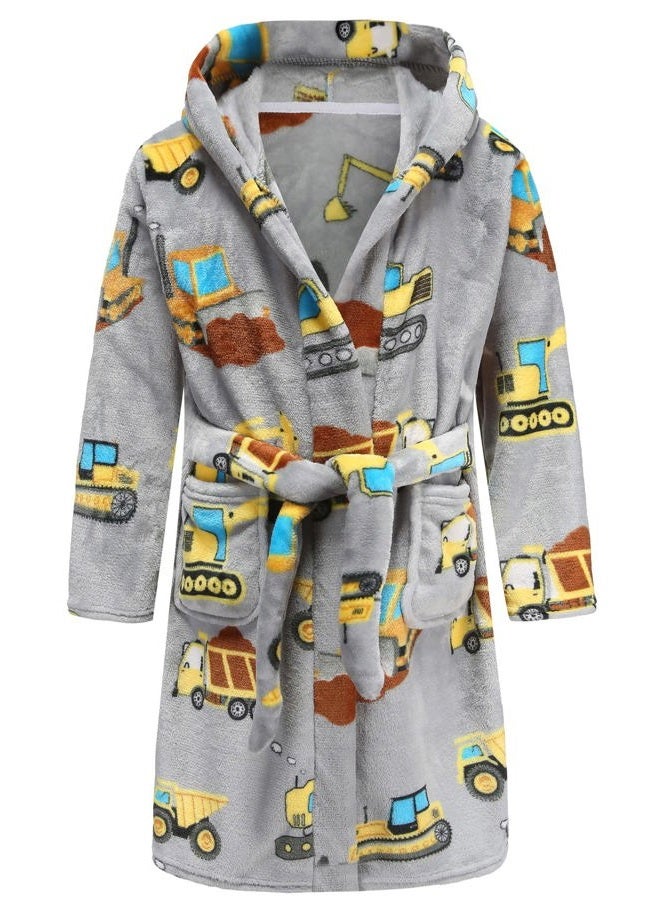 Best for All Boys Girls Bathrobes Soft Hooded Bathrobes Sleepwear robe Girls boys (Excavator, 7-8 Years), Excavator, 7-8 years - Image 1