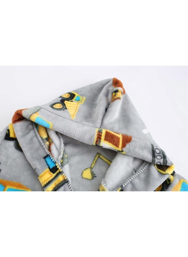 Best for All Boys Girls Bathrobes Soft Hooded Bathrobes Sleepwear robe Girls boys (Excavator, 7-8 Years), Excavator, 7-8 years - Image 3