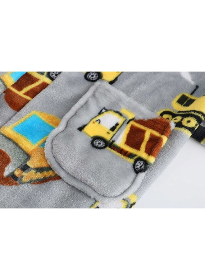 Best for All Boys Girls Bathrobes Soft Hooded Bathrobes Sleepwear robe Girls boys (Excavator, 7-8 Years), Excavator, 7-8 years - Image 5