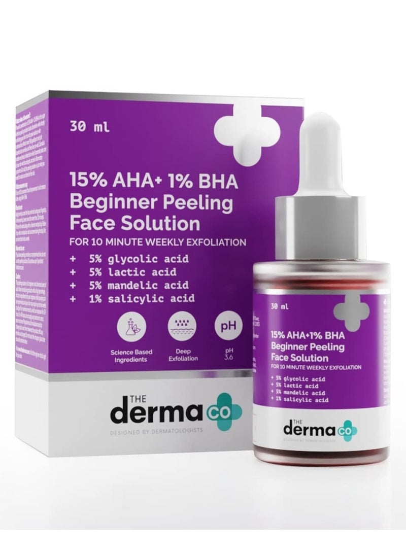 ذا ديرما كو محلول تقشير الوجه للمبتدئين 15% AHA + 1% BHA من The Derma Co للتقشير الأسبوعي لمدة 10 دقائق - 30 مل  - Image 1