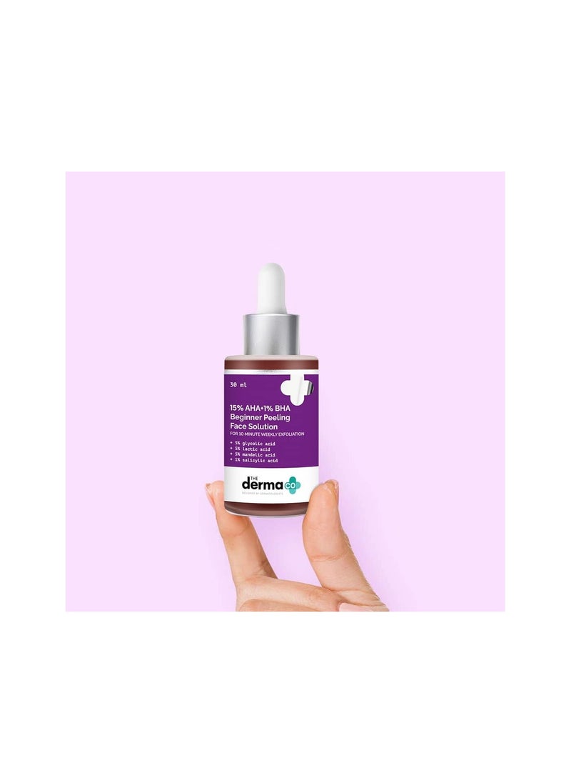 ذا ديرما كو محلول تقشير الوجه للمبتدئين 15% AHA + 1% BHA من The Derma Co للتقشير الأسبوعي لمدة 10 دقائق - 30 مل  - Image 2
