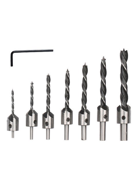 7-Piece High Speed Steel Countersink Drill Bit with One L-wrench Silver 13.00 x 3.00 11.00cm