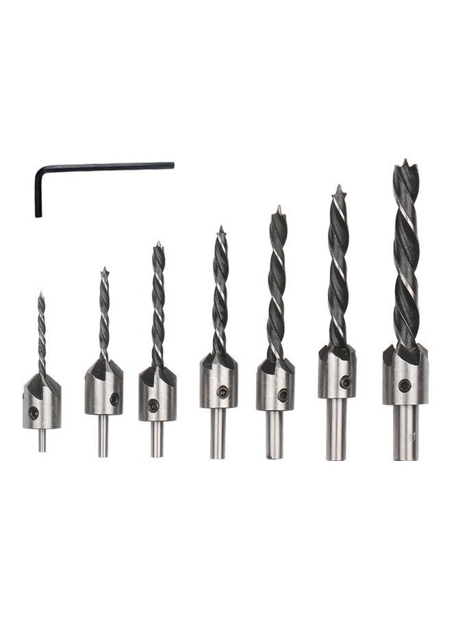 NIBEMINENT 7-Piece High Speed Steel Countersink Drill Bit with One L-wrench Silver 13.00 x 3.00 11.00cm  - Image 1
