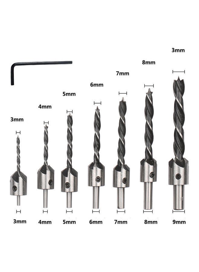 7-Piece High Speed Steel Countersink Drill Bit with One L-wrench Silver 13.00 x 3.00 11.00cm