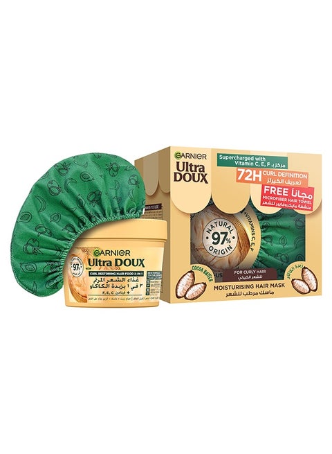 Ultra Doux Curls Restoring Cocoa Butter 3-in-1 Hair Food Treatment for Dry Curly Hair + Microfiber towel, 390ml