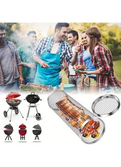 Arabest 2 Pieces BBQ Rolling Grill Basket, Stainless Steel Grill Cage, Portable Grill Cooking Grill Net Outdoor Grill Grill Basket Camping Picnic Cookware  - Image 4