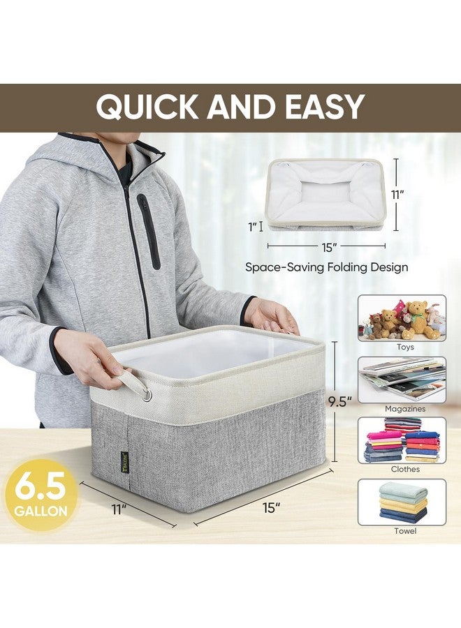 Baleine BALEINE 3 Pack Fabric Storage Bins for Shelves, Linen Storage Baskets for Organizing, Decorative Closet Bins for Clothes, Home (Grey, 15"x11"x9.5")  - Image 4