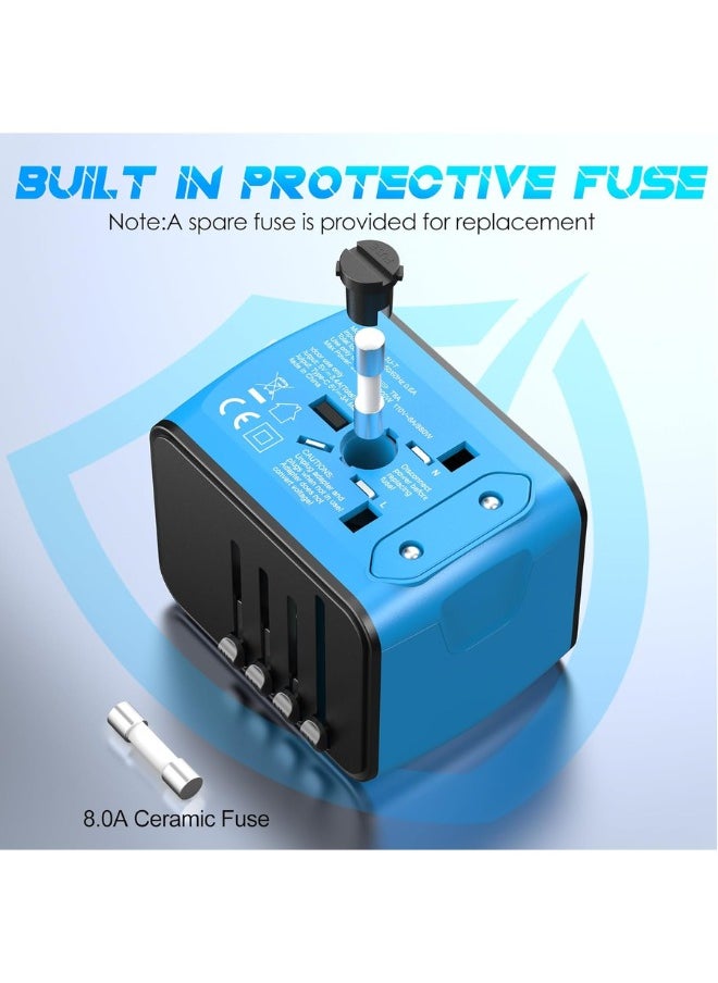 TIKNIA - Universal Travel Adapter, International Power Plug Adapter with 4 USB Ports (1 USB C) & AC Outlet, Worldwide Adaptor Wall Charger for US to Europe France Germany Spain UK AUS (Type C/G/A/I) Blue - Image 1