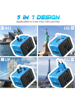TIKNIA Universal Travel Adapter, International Power Plug Adapter with 4 USB Ports (1 USB C) & AC Outlet, Worldwide Adaptor Wall Charger for US to Europe France Germany Spain UK AUS (Type C/G/A/I) Blue  - Image 3