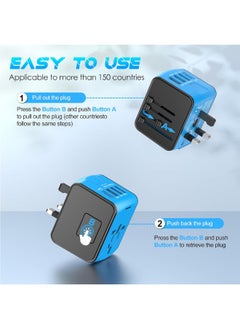 TIKNIA Universal Travel Adapter, International Power Plug Adapter with 4 USB Ports (1 USB C) & AC Outlet, Worldwide Adaptor Wall Charger for US to Europe France Germany Spain UK AUS (Type C/G/A/I) Blue  - Image 2