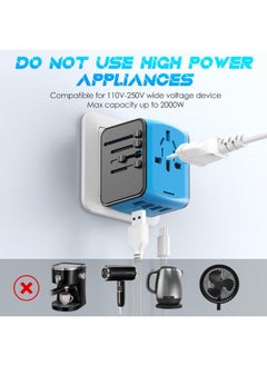 TIKNIA Universal Travel Adapter, International Power Plug Adapter with 4 USB Ports (1 USB C) & AC Outlet, Worldwide Adaptor Wall Charger for US to Europe France Germany Spain UK AUS (Type C/G/A/I) Blue  - Image 5