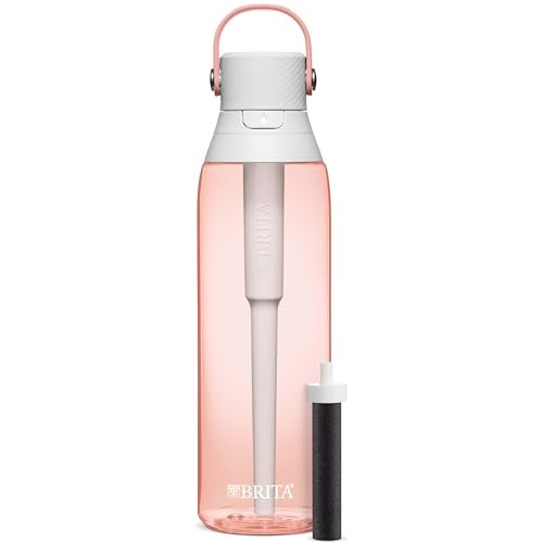 BRITA Brita HardSided Plastic Premium Filtering Water Bottle BPAFree Reusable Replaces 300 Plastic Water Bottles Filter Lasts 2 Months or 40 Gallons Includes 1 Filter Blush  26 oz 